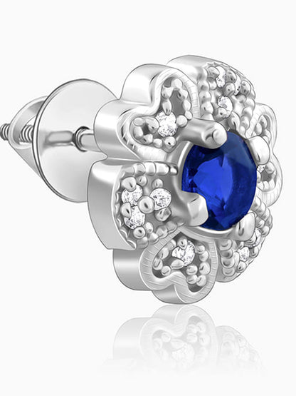 Silver Royal Blue Bloom Studs