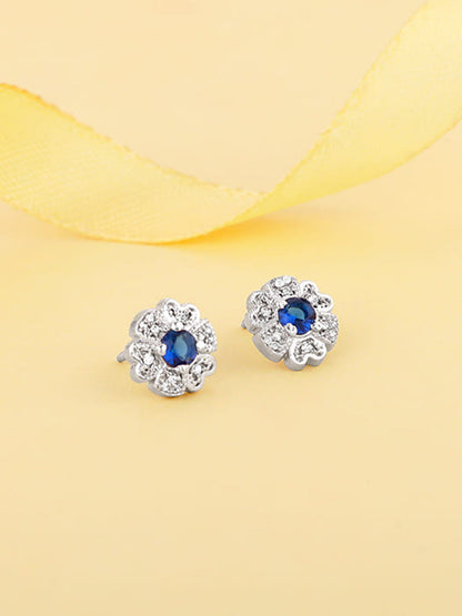 Silver Royal Blue Bloom Studs