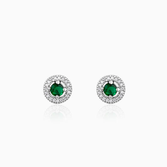Silver Forest Green Shining Halo Studs