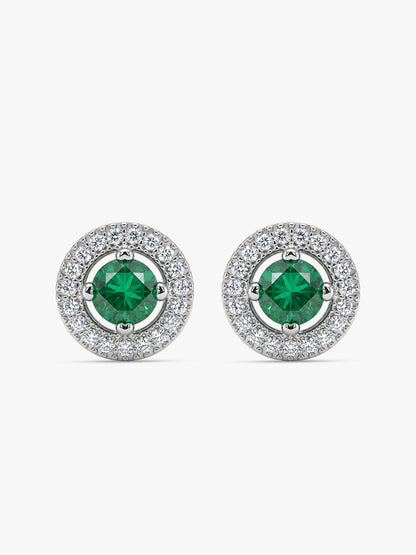 Silver Forest Green Shining Halo Studs