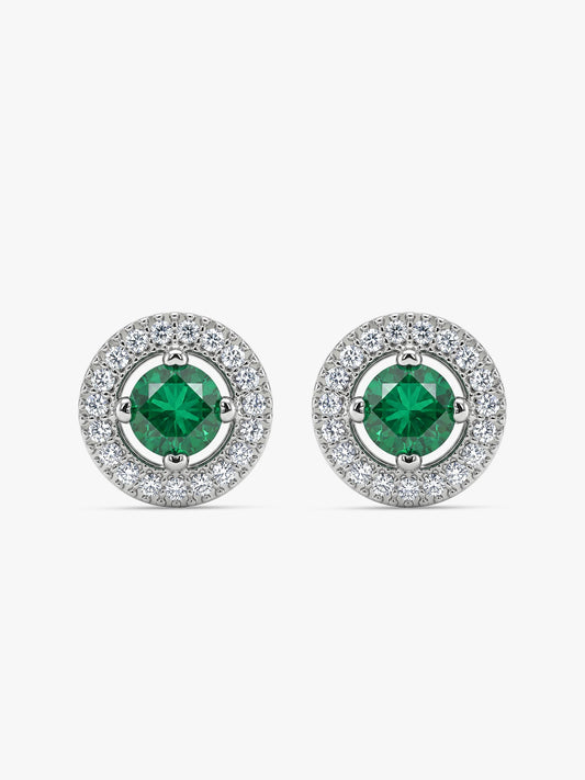 Silver Forest Green Shining Halo Studs