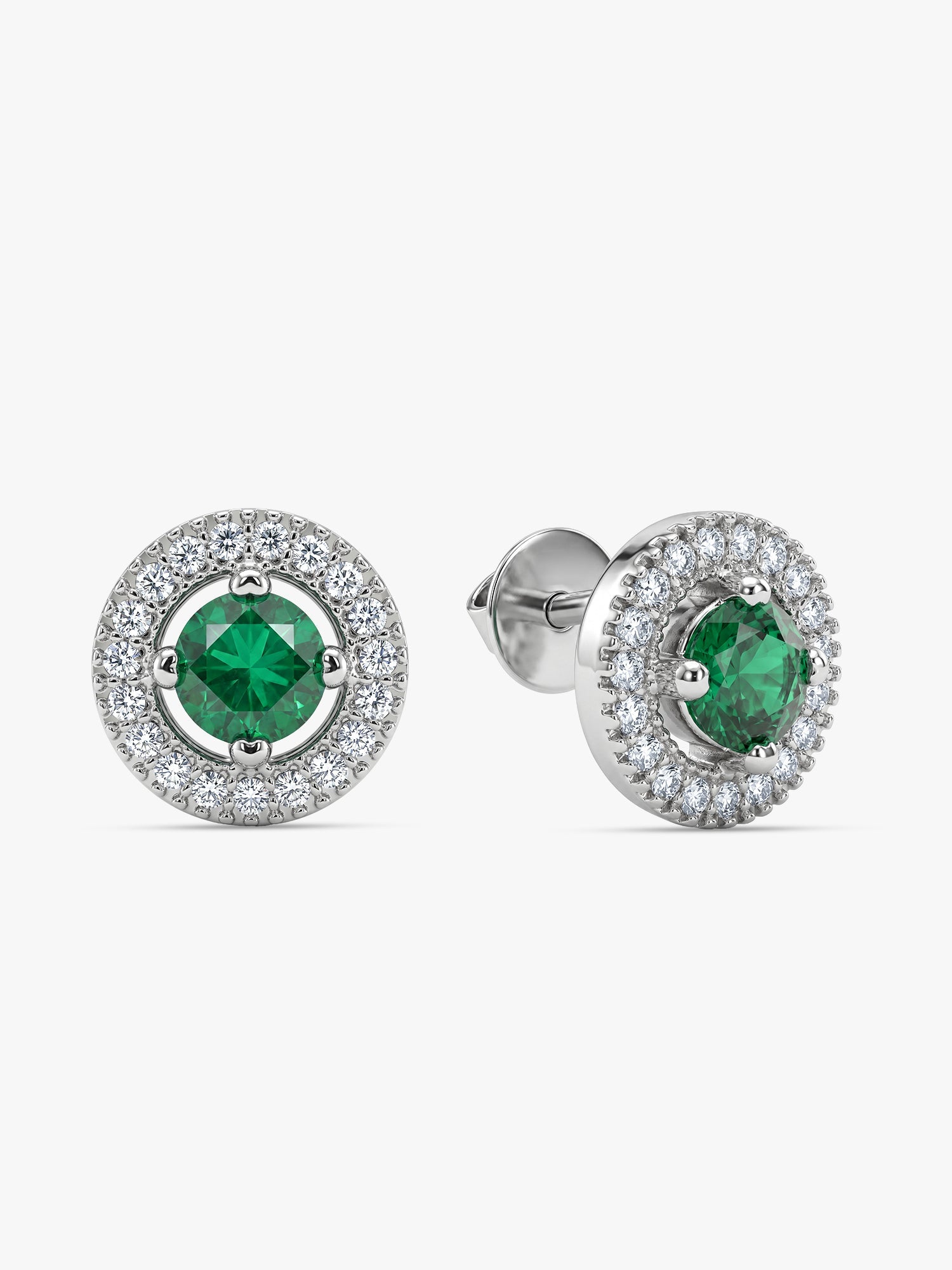 Silver Forest Green Shining Halo Studs