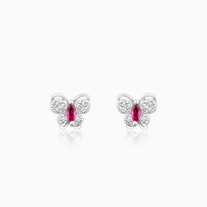 Silver Pop Pink Studded Butterfly Studs - Image 1