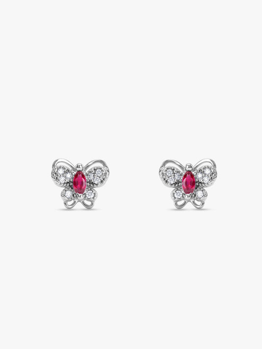 Silver Pop Pink Studded Butterfly Studs