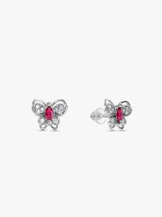 Silver Pop Pink Studded Butterfly Studs