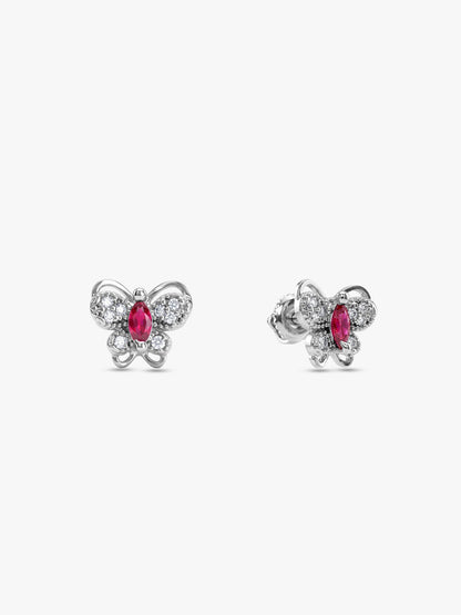 Silver Pop Pink Studded Butterfly Studs
