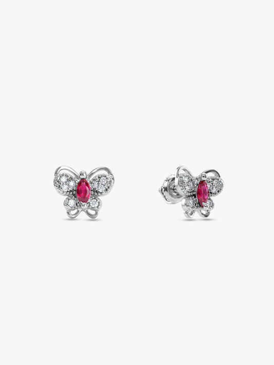 Silver Pop Pink Studded Butterfly Studs