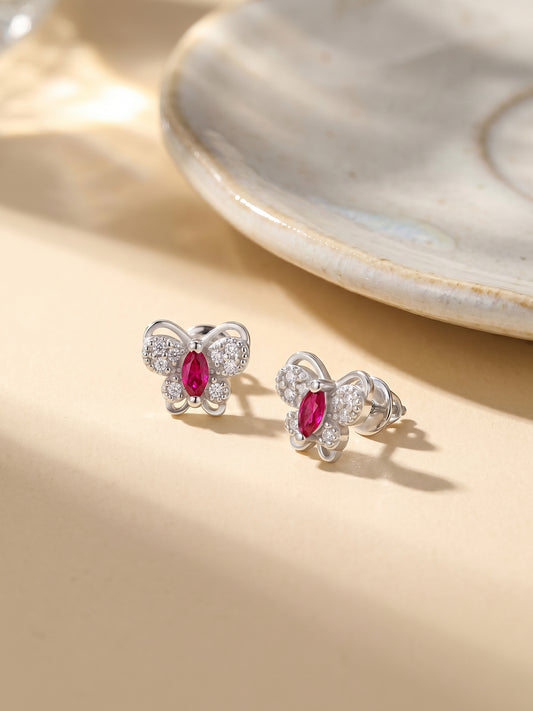 Silver Pop Pink Studded Butterfly Studs
