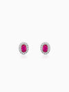 Silver Pink Oval Halo Studs