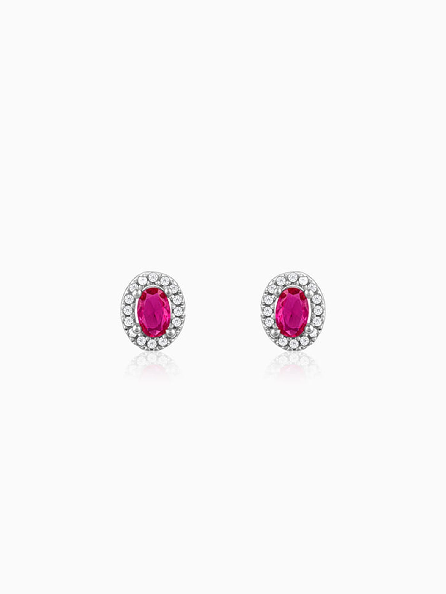 Silver Pink Oval Halo Studs