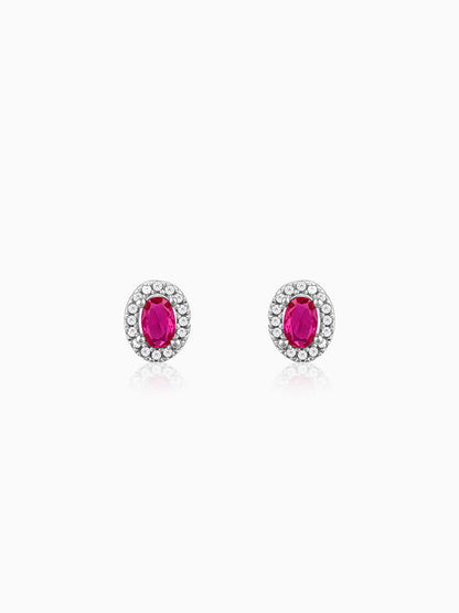 Silver Pink Oval Halo Studs