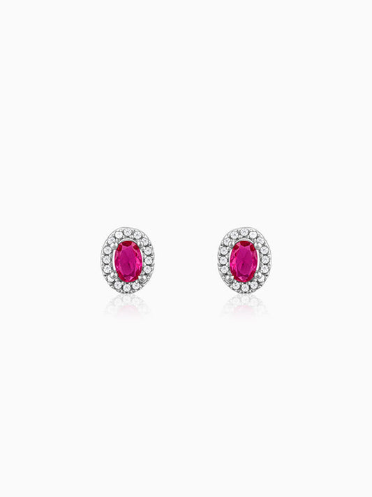 Silver Pink Oval Halo Studs
