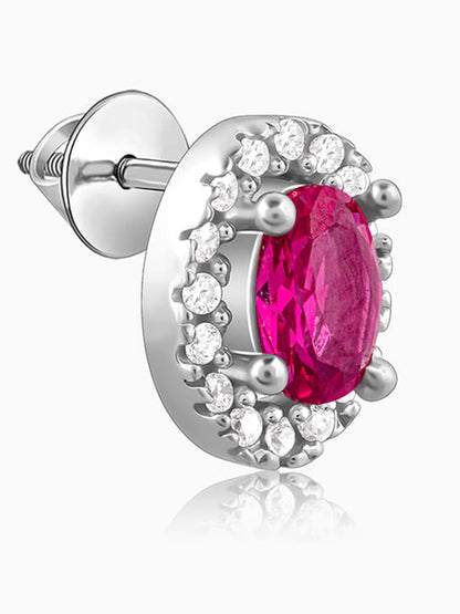 Silver Pink Oval Halo Studs