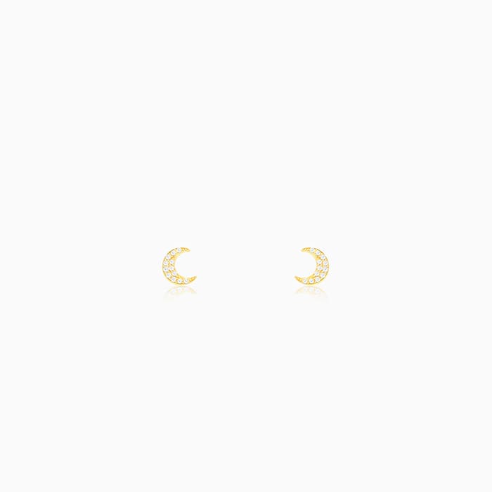 6mm Crystal Moon Earrings | Gold Crescent Moon Stud Earrings