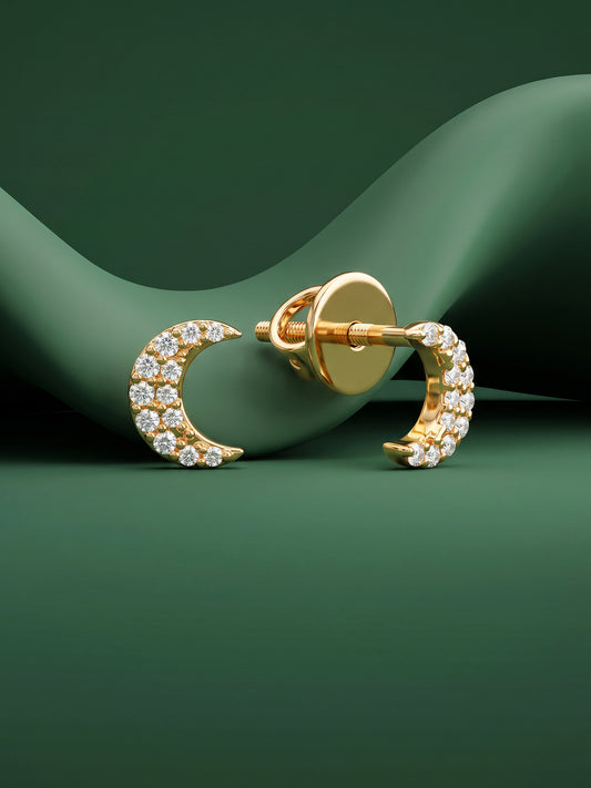 Golden Crescent Zircon Tiny Earrings