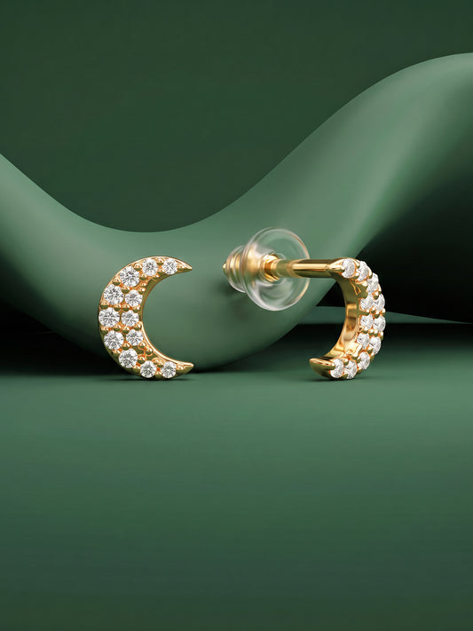 Golden Crescent Zircon Tiny Earrings