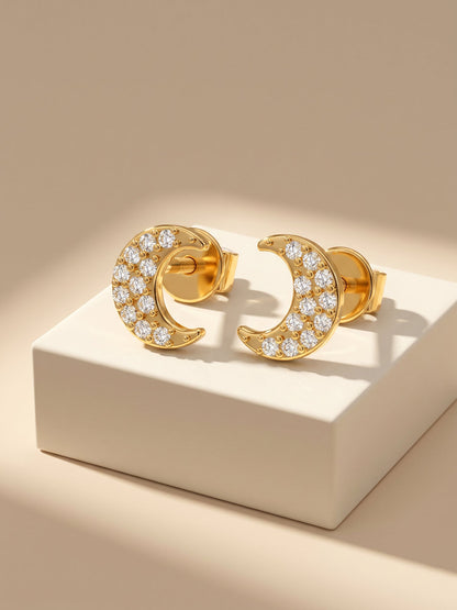 Golden Crescent Zircon Tiny Earrings