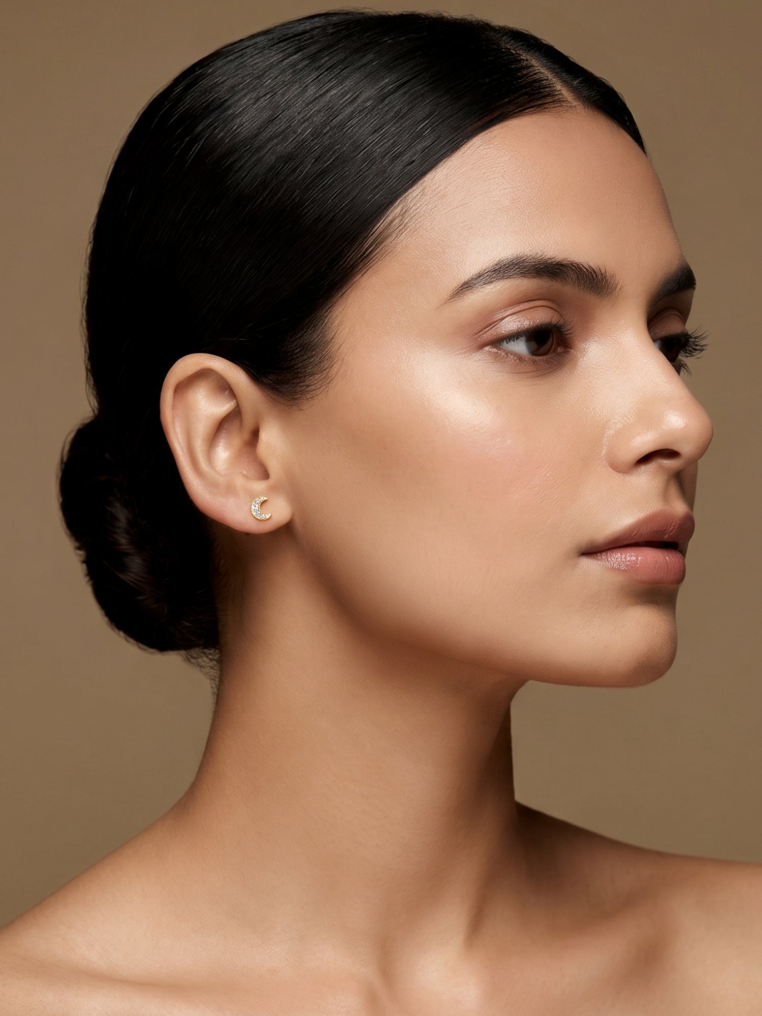 Golden Crescent Zircon Tiny Earrings