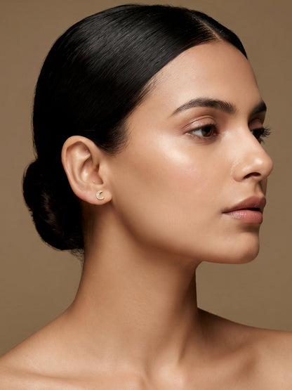 Golden Crescent Zircon Tiny Earrings