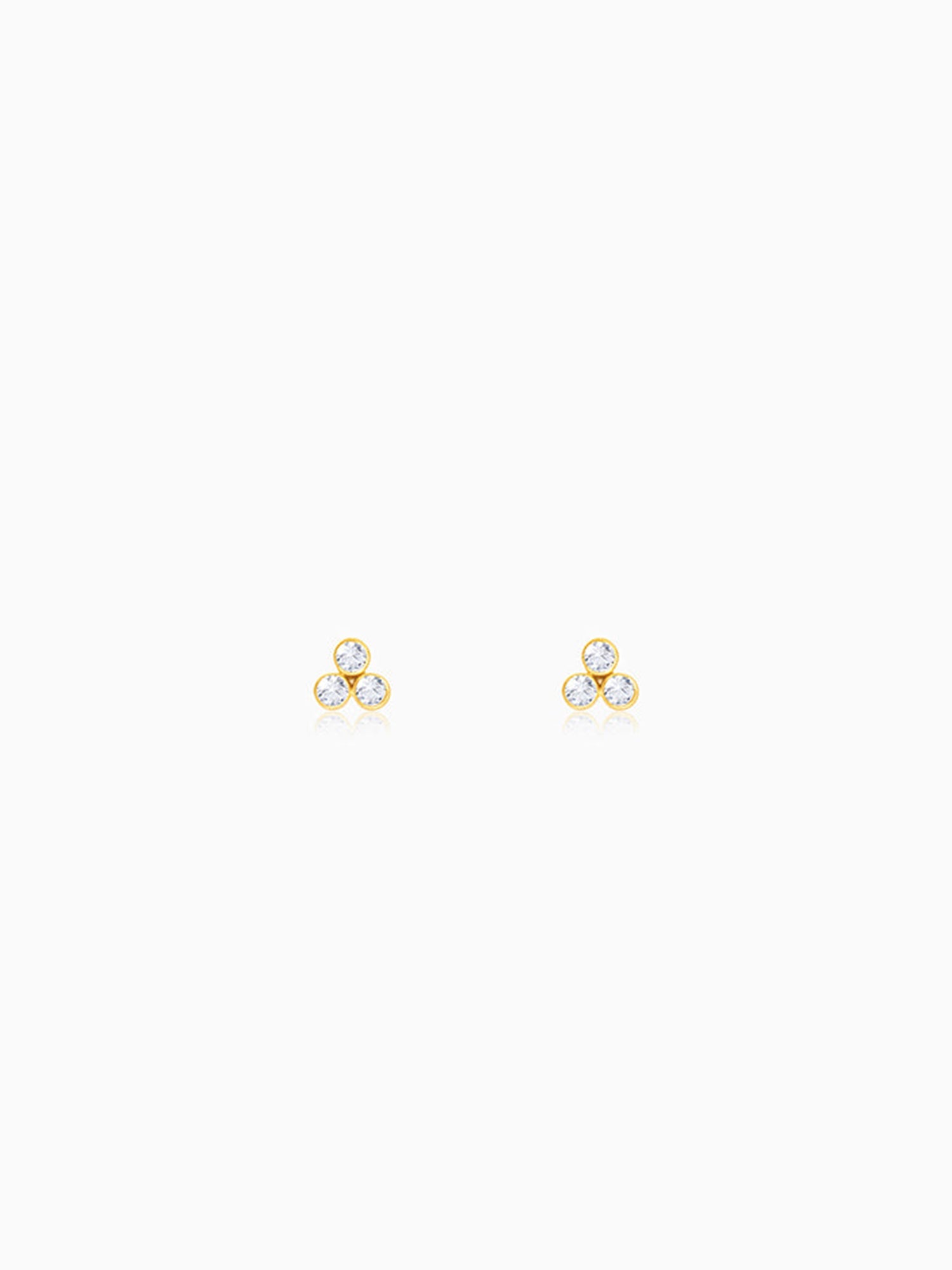 Golden Three-Stoned Stud  Earrings