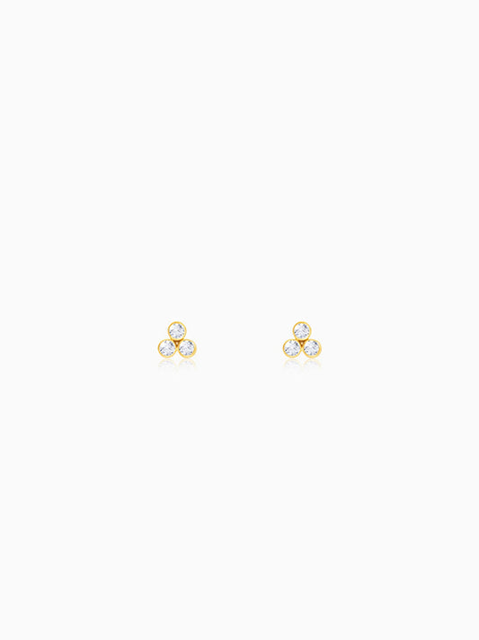 Golden Three-Stoned Stud  Earrings