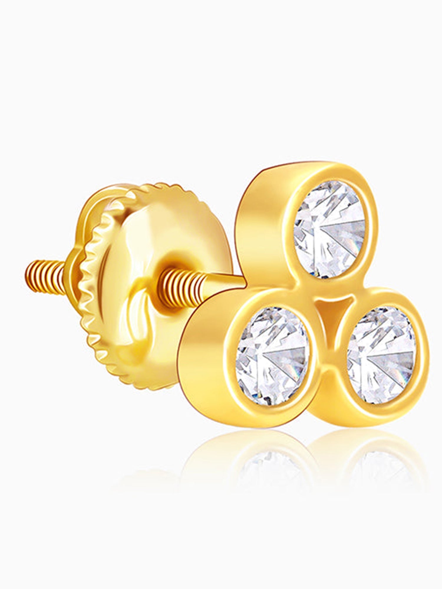 Golden Three-Stoned Stud  Earrings