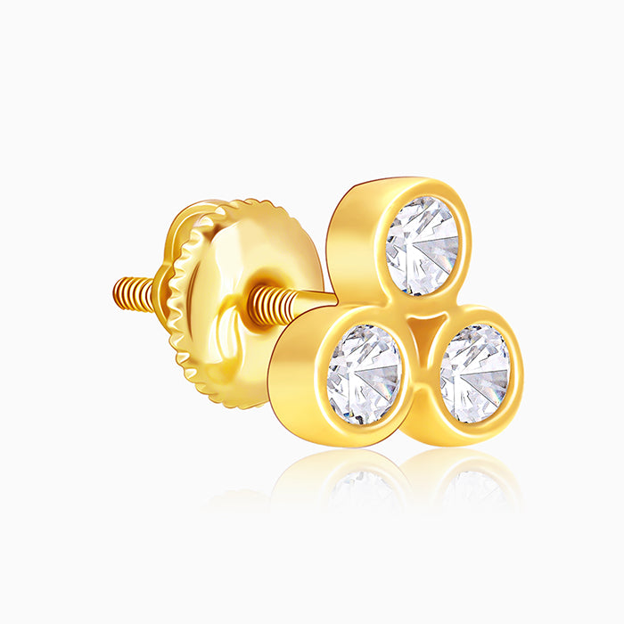 Golden Three-Stoned Stud  Earrings