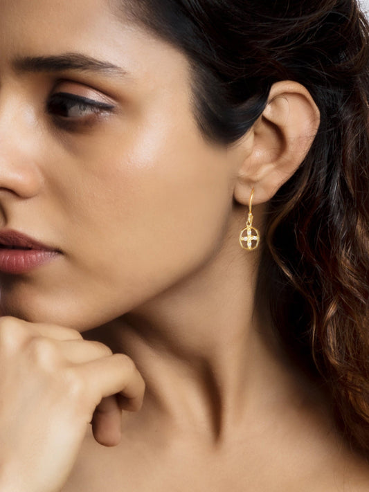 Golden Cross Mesh Earrings