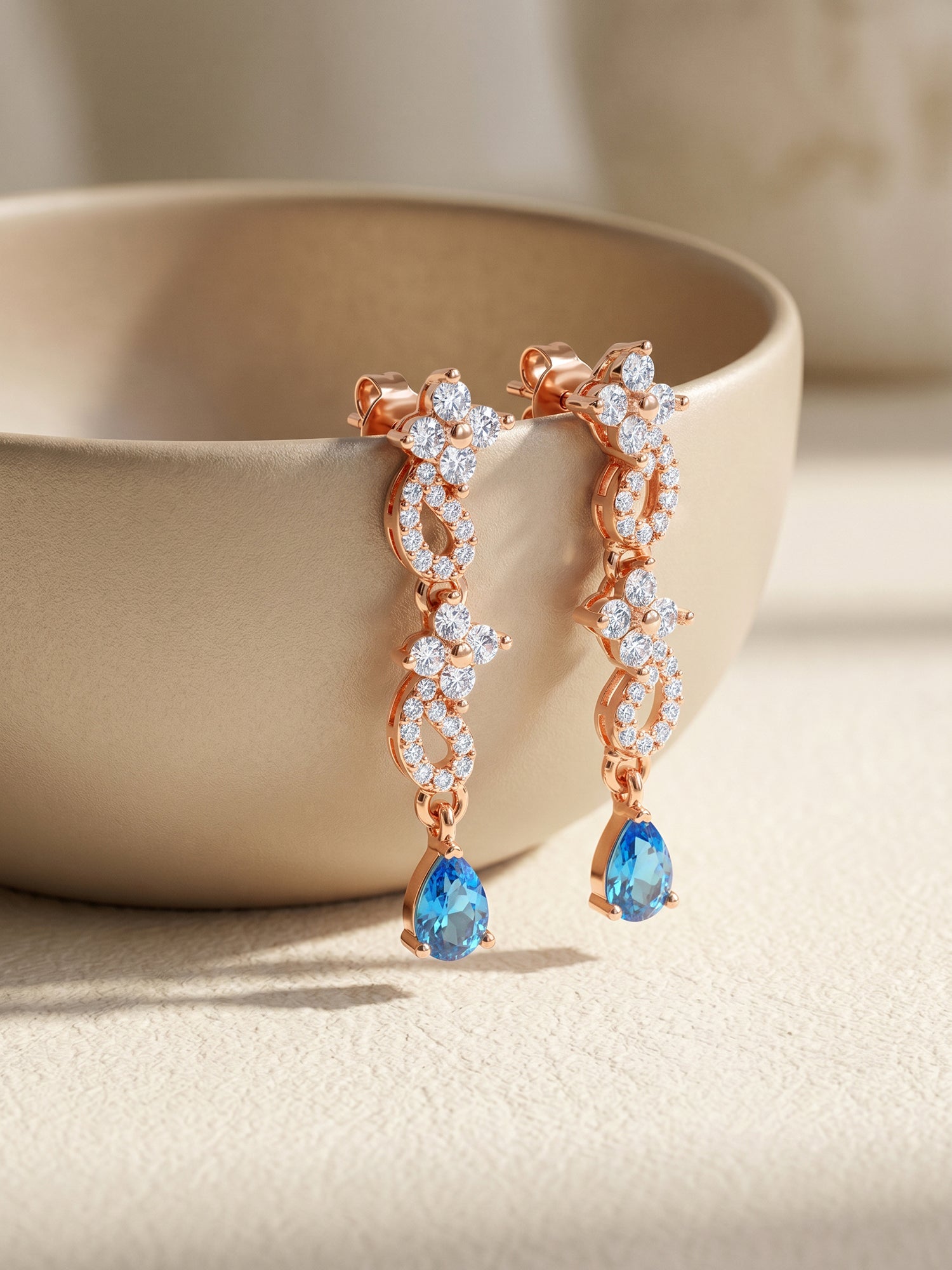 Rose Gold Blue Moon Earrings