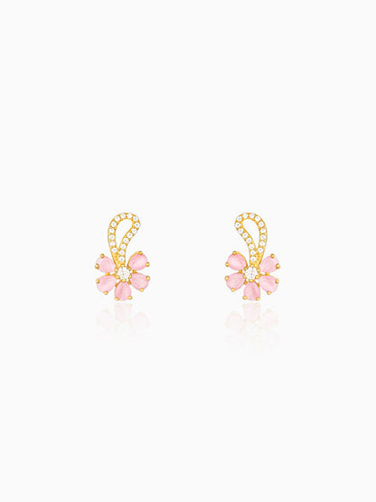 Golden Pink Floral Damsel Earrings