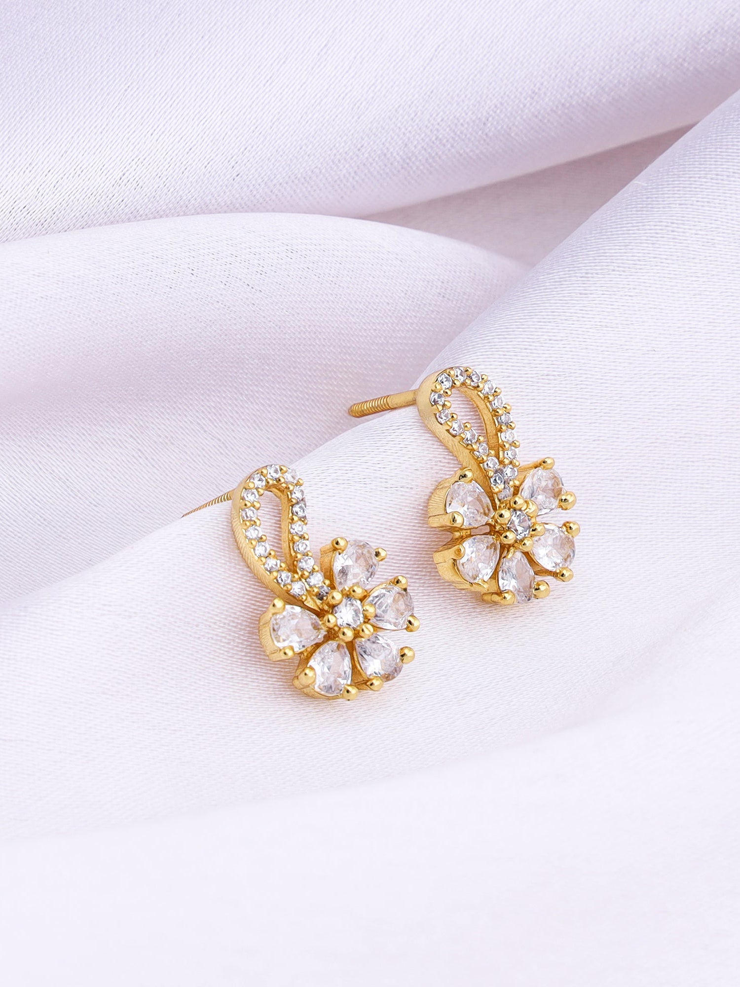 Golden White Floral Damsel Earrings