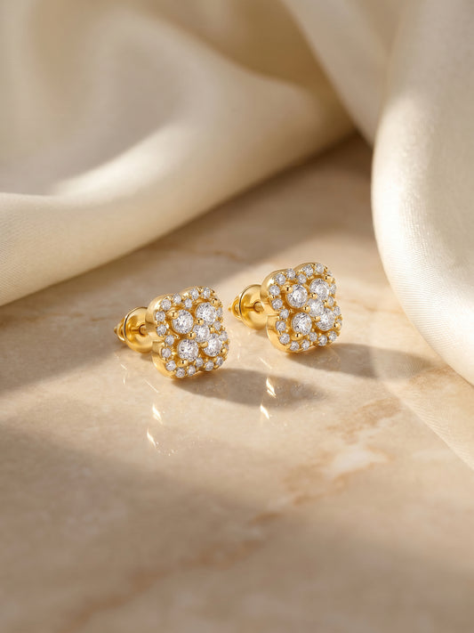 Golden Pansy Flower Earrings