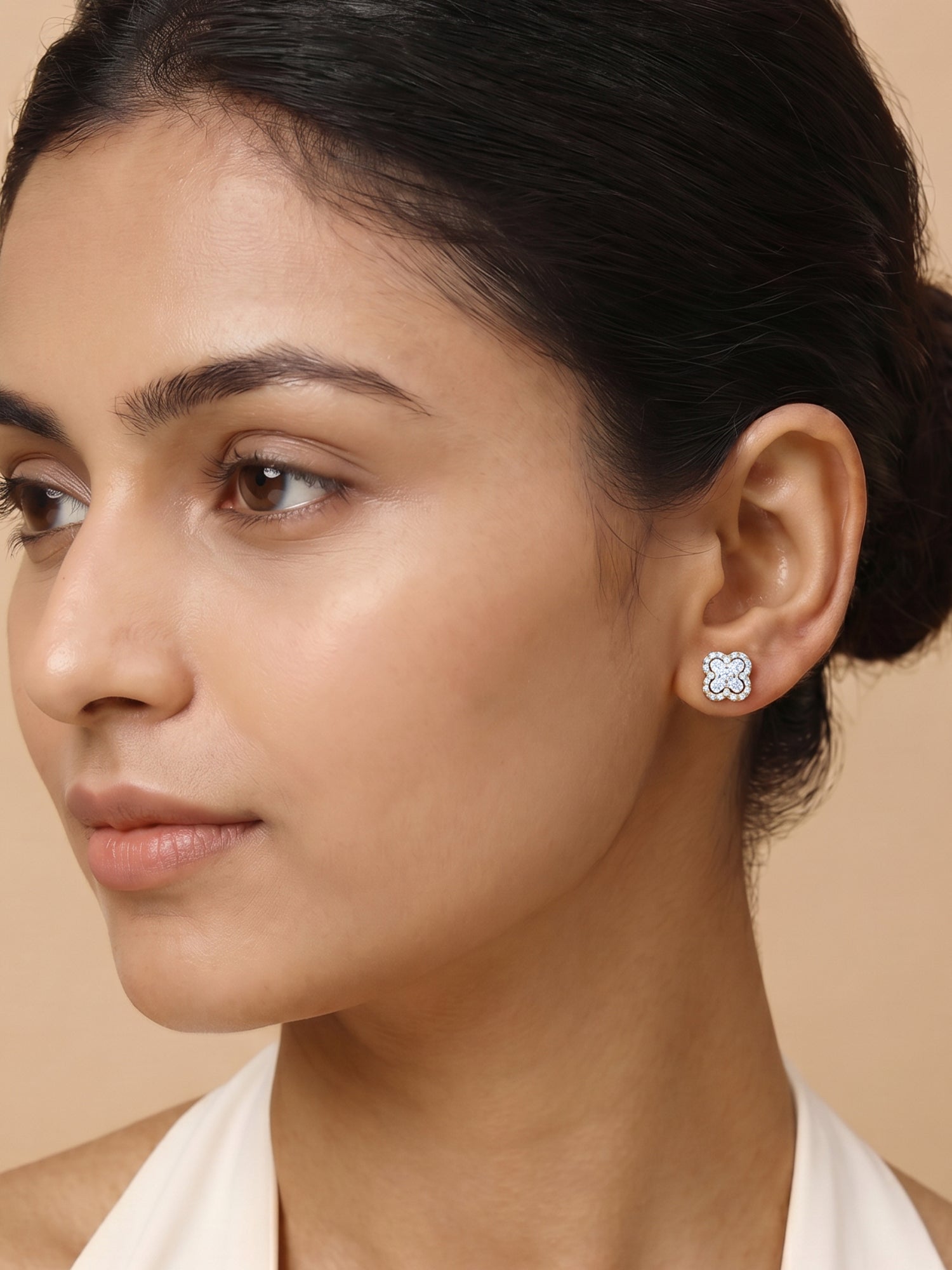 Golden Pansy Flower Earrings