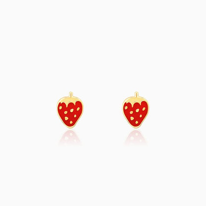 Golden Cute Strawberry Kids Earrings