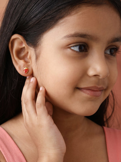 Golden Cute Strawberry Kids Earrings (4-12 yrs)