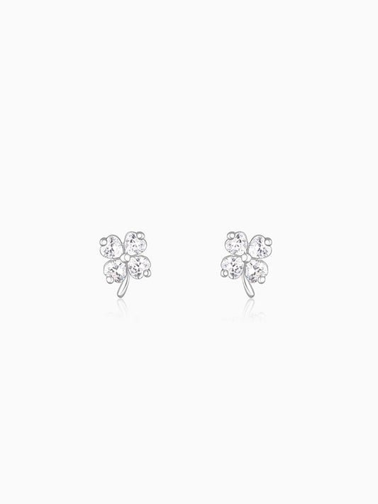 Silver Flower Clover Studs