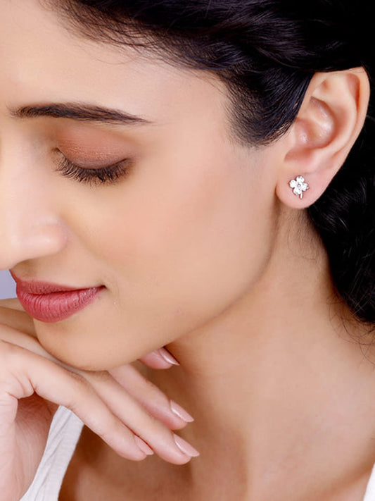 Silver Flower Clover Studs