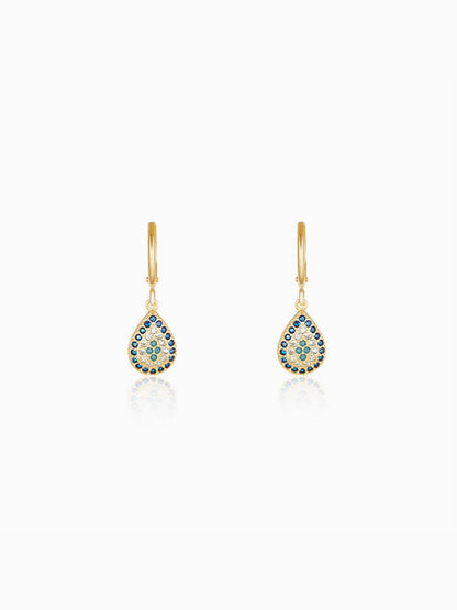 Golden Evil Eye Pear Earrings