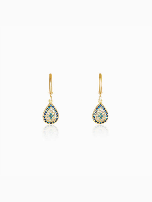 Golden Evil Eye Pear Earrings
