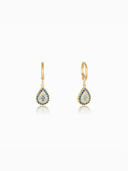 Golden Evil Eye Pear Earrings