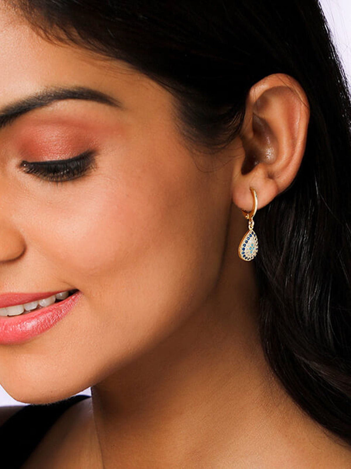 Golden Evil Eye Pear Earrings