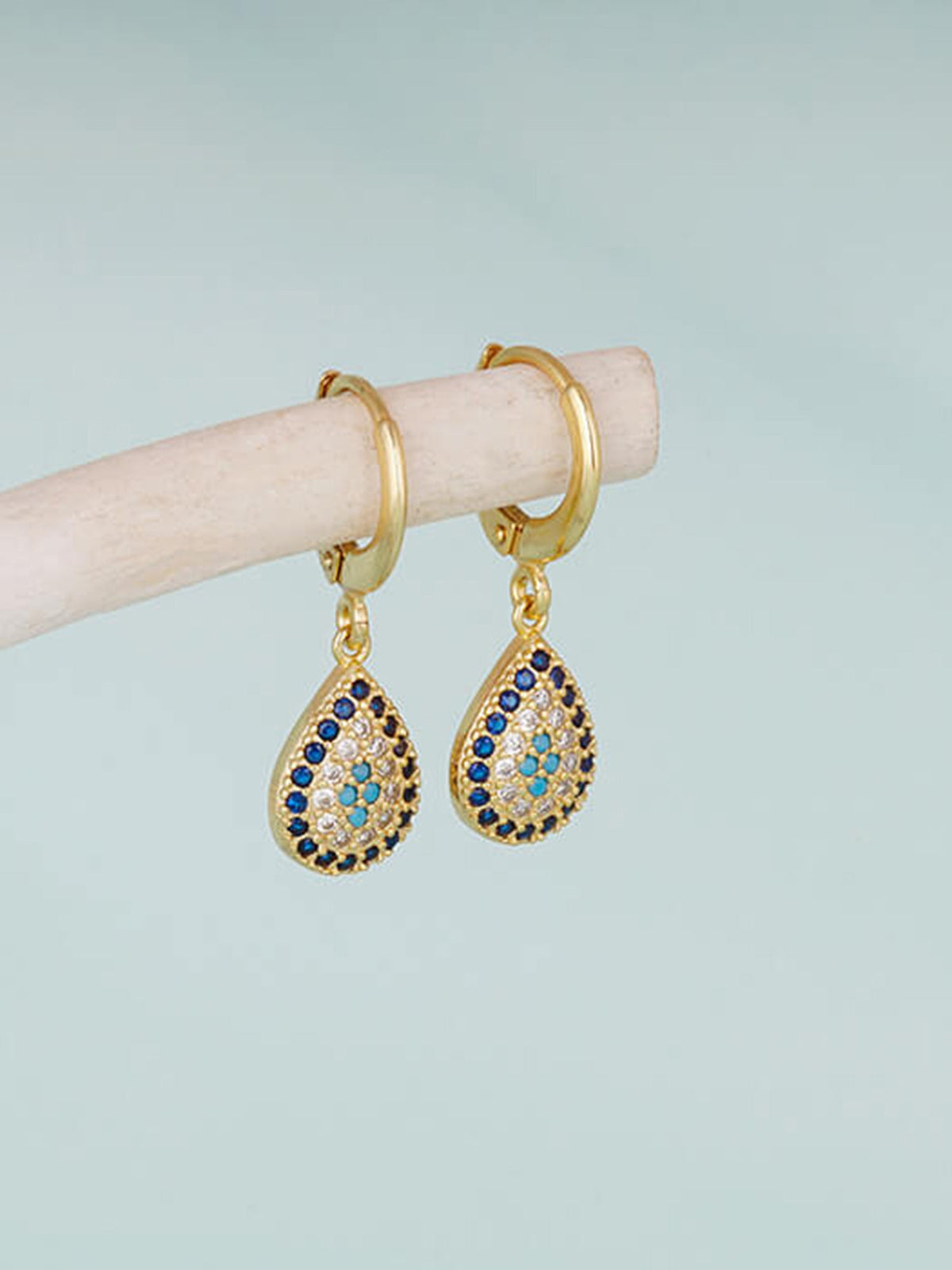 Golden Evil Eye Pear Earrings