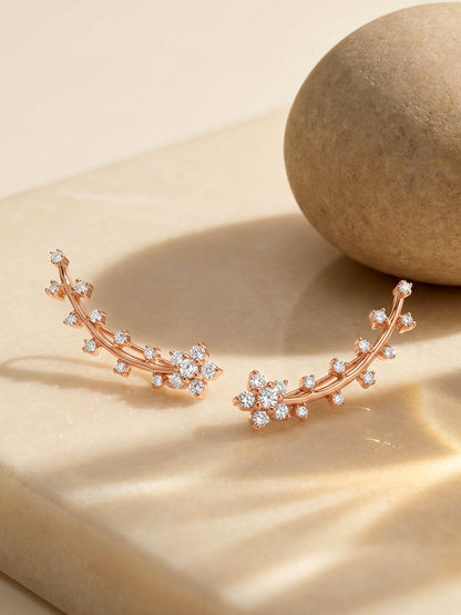 Rose Gold Floral Branch Ear Cuffs