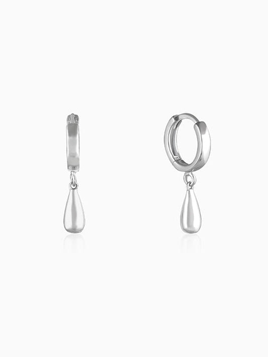 Silver Droplet Hoop Earrings