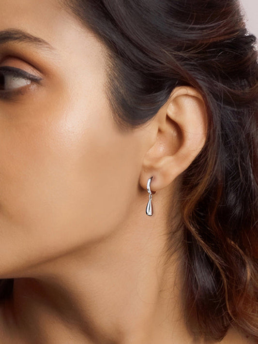 Silver Droplet Hoop Earrings