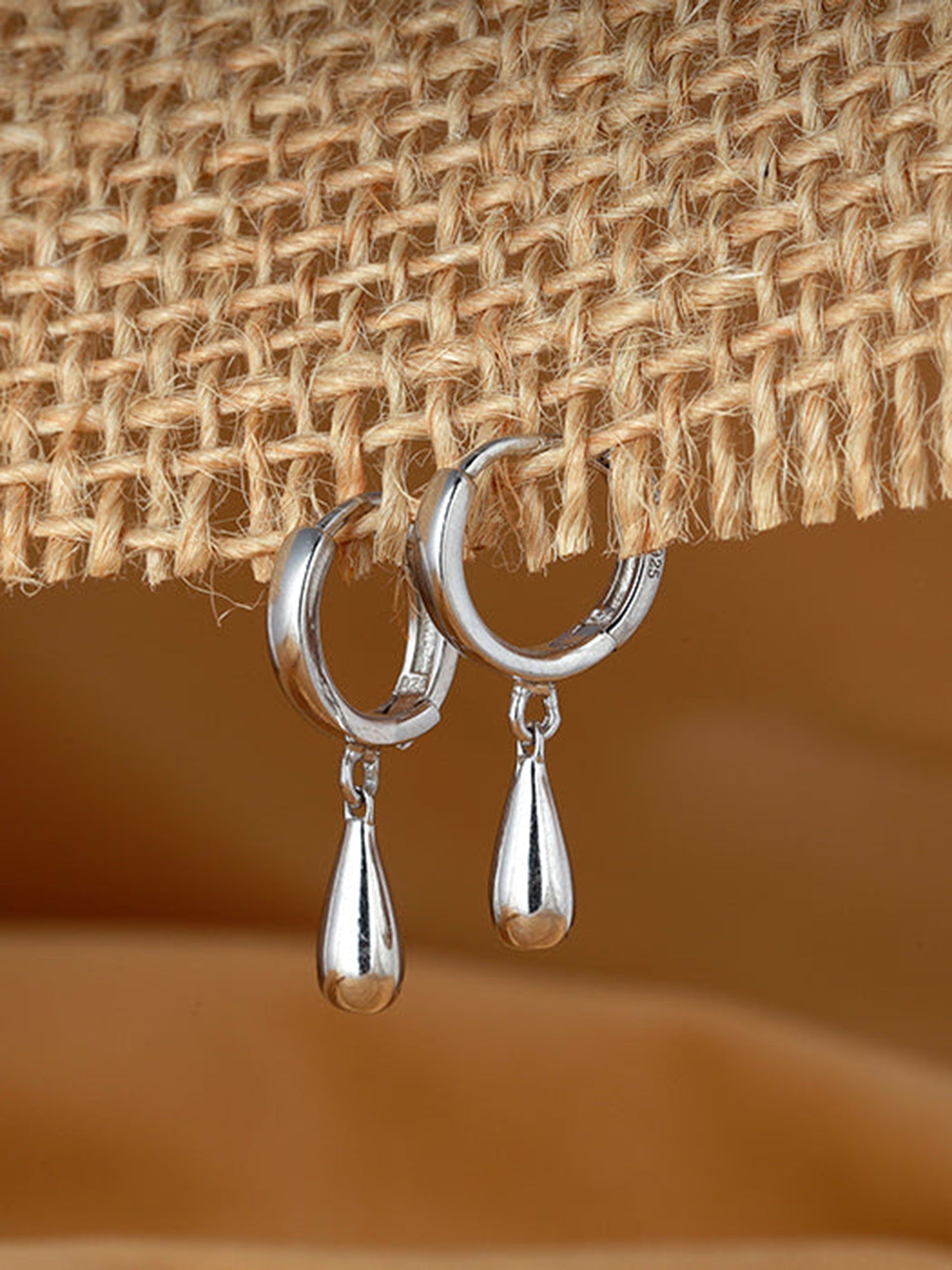 Silver Droplet Hoop Earrings