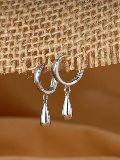 Silver Droplet Hoop Earrings