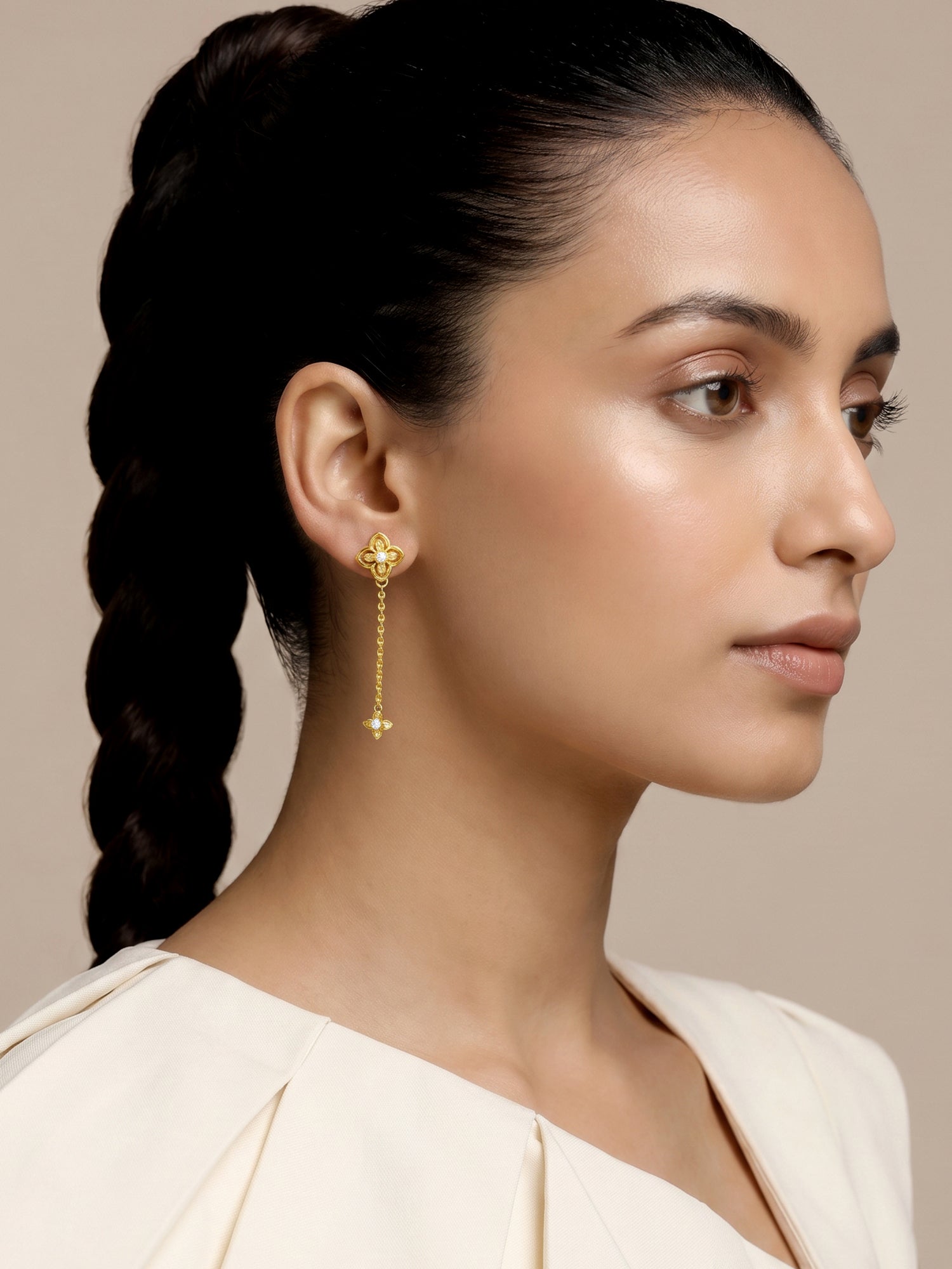 Golden Artsy Floral Earrings