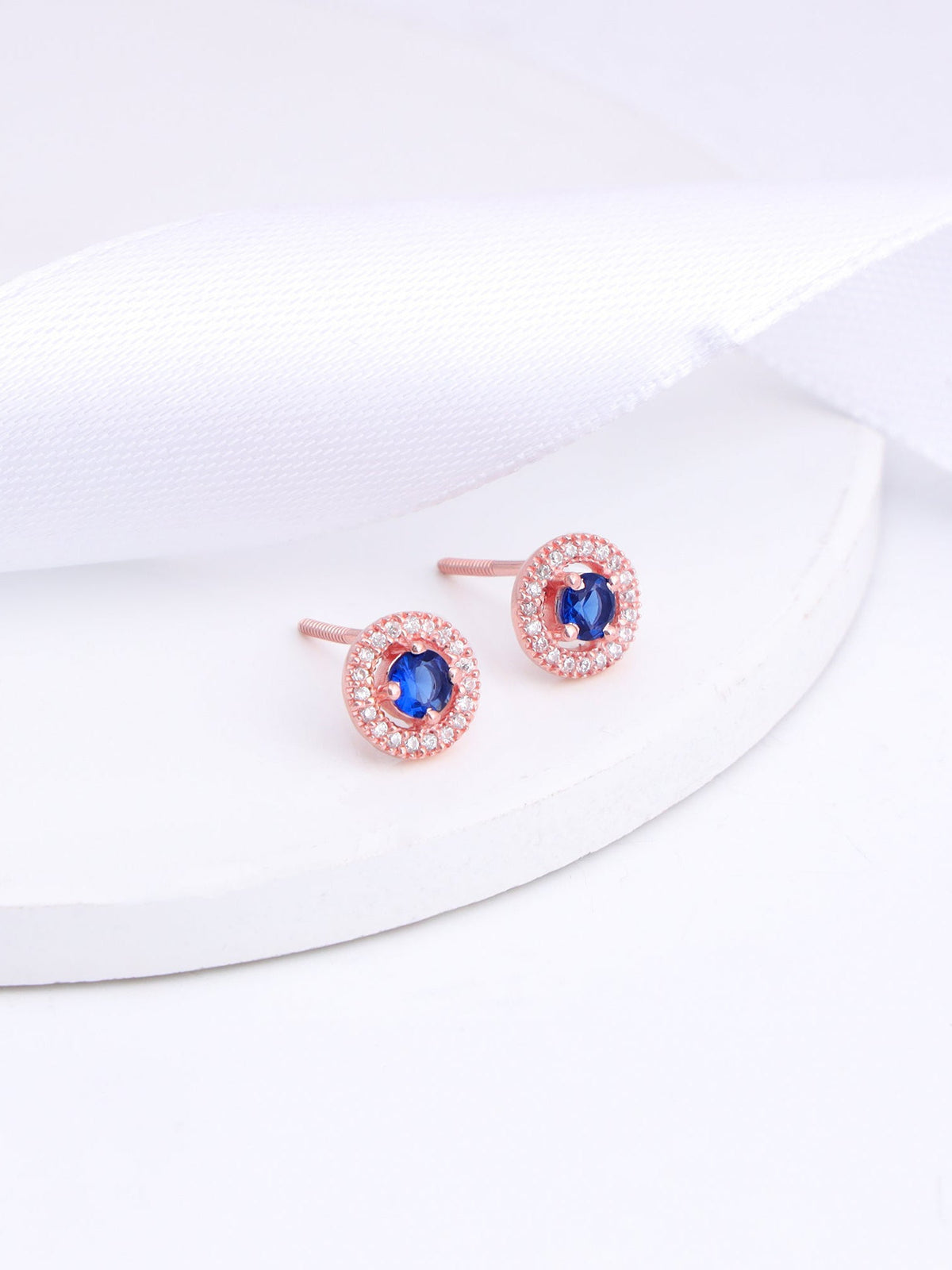 Rose Gold Blue Velvet Studs
