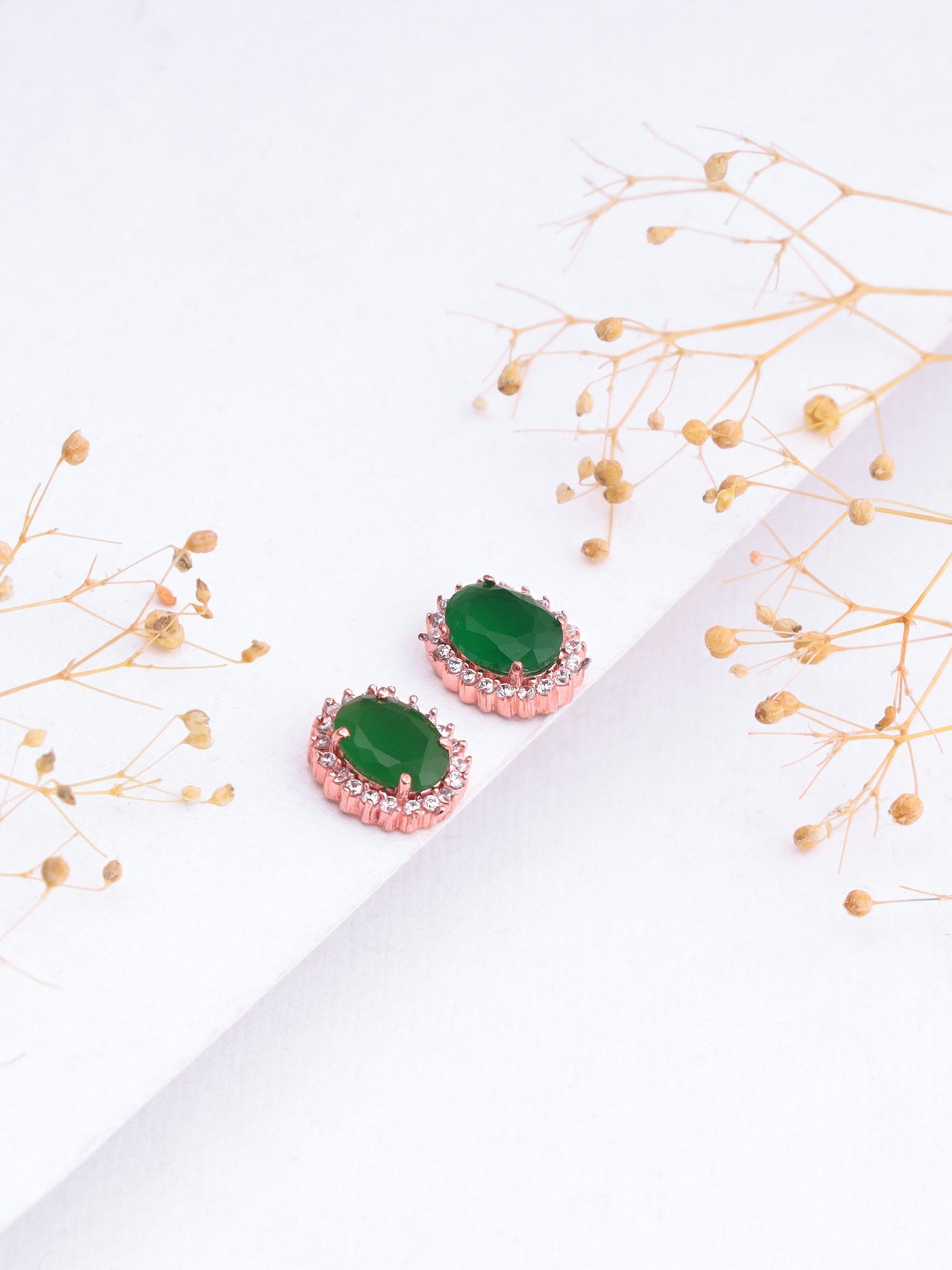 Rose Gold Evergreen Halo Studs